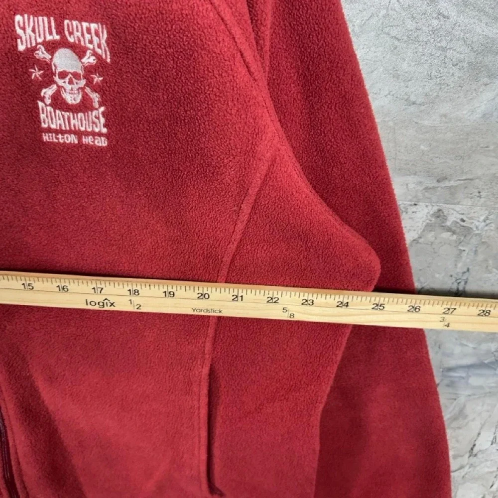 Columbia Sportswear red fleece jacket white skull and crossbones Mens size XL